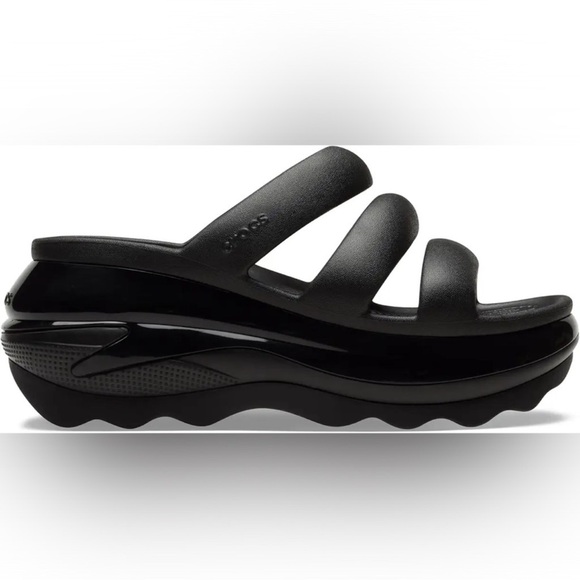 CROCS Mega Crush Triple Strap Black Platform Sandals W9 M7 - Picture 1 of 6